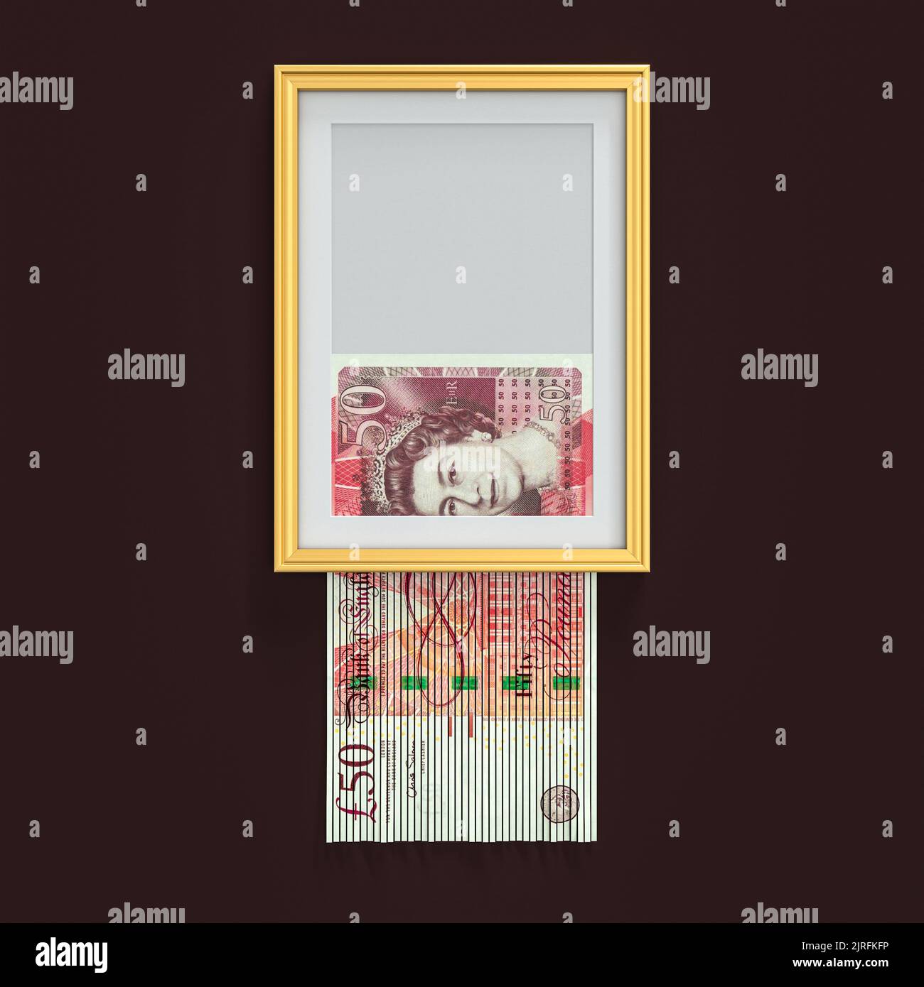 Billete de libra esterlina británica que se destruye, cuadro. presentación 3d Foto de stock