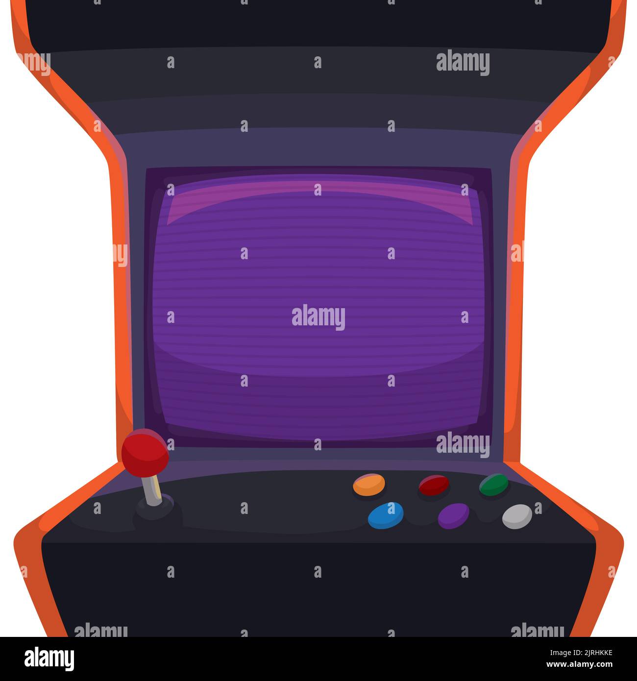 Máquina de arcade retro dos desenhos animados com tela de jogo. console do  velho jogador dos anos 80 com botões e joystick. cartaz de vetor com  monitor de arcada plana. ilustração de