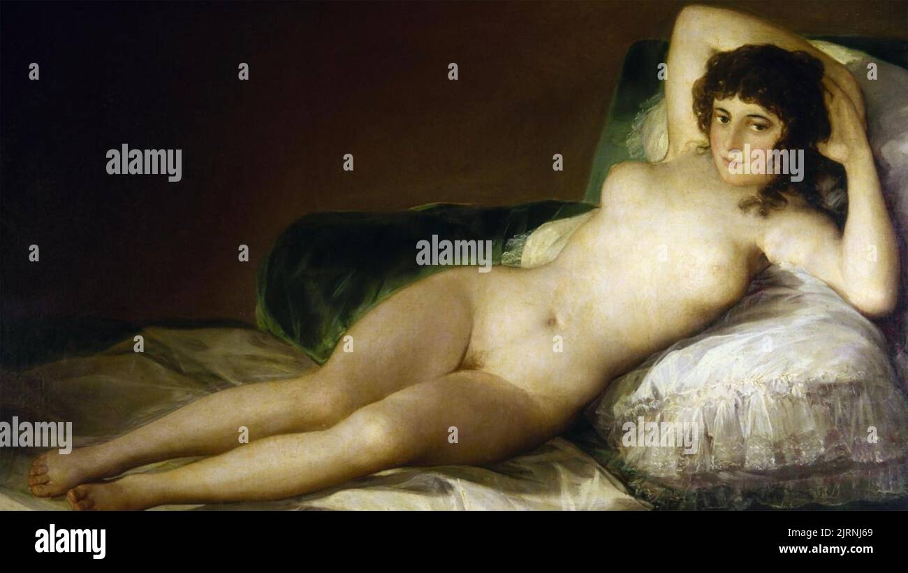 FRANCISCO GOYA (1746-1828) ARTISTA ROMÁTICA ESPAÑOLA.. Su pintura La maja desnuda entre 1790-1800. La identidad de la mujer no se conoce con certeza. Foto de stock