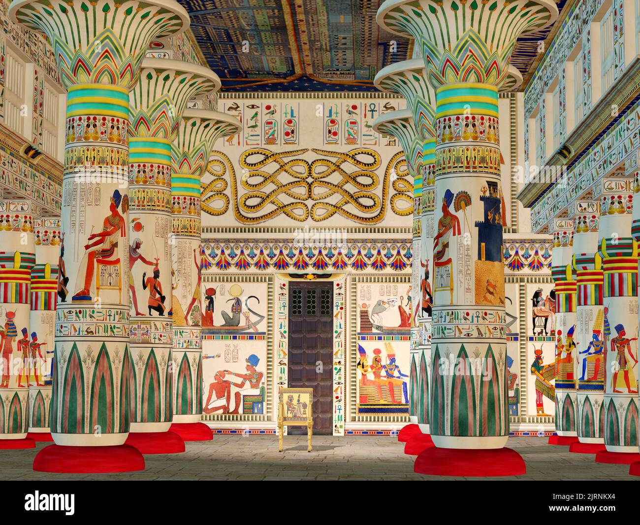 Salón Egipcio - Un templo egipcio era un santuario y lugar santo donde los egipcios venían a adorar a sus dioses. Foto de stock