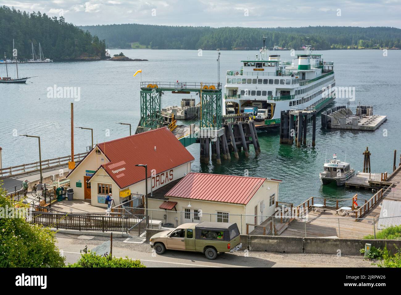Washington, Islas San Juan, Isla Orcas, Pueblo Orcas, Desembarque de Ferry Interisland Foto de stock
