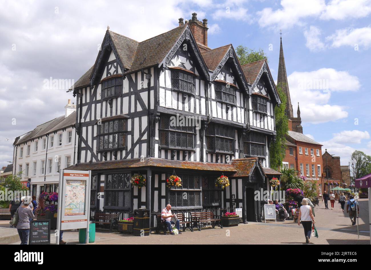 El museo de la Casa Blanca y Negra de madera Jacobea, High Town, Hereford, Inglaterra Foto de stock