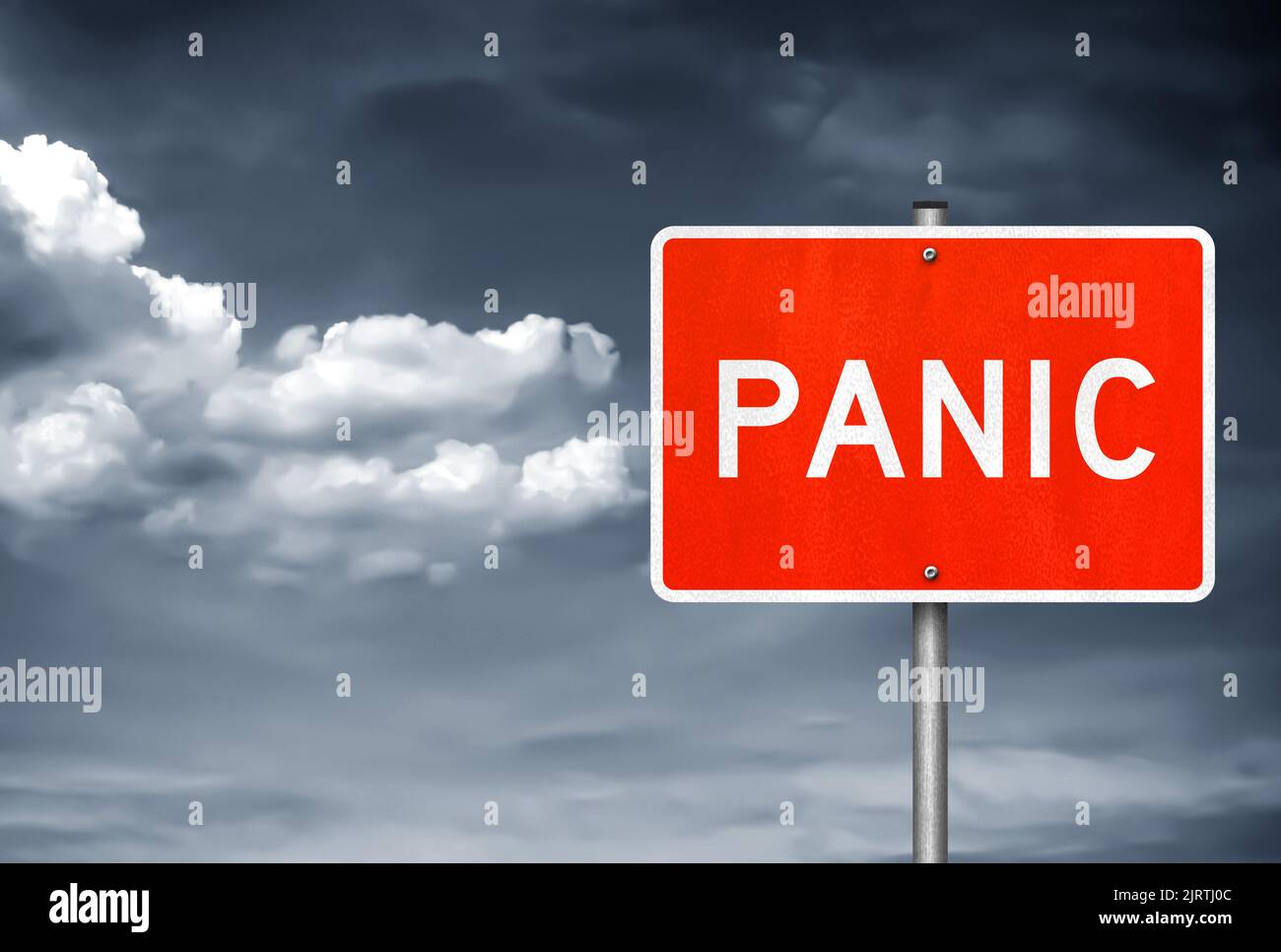 Pánico: Advertencia de señalización vial Foto de stock