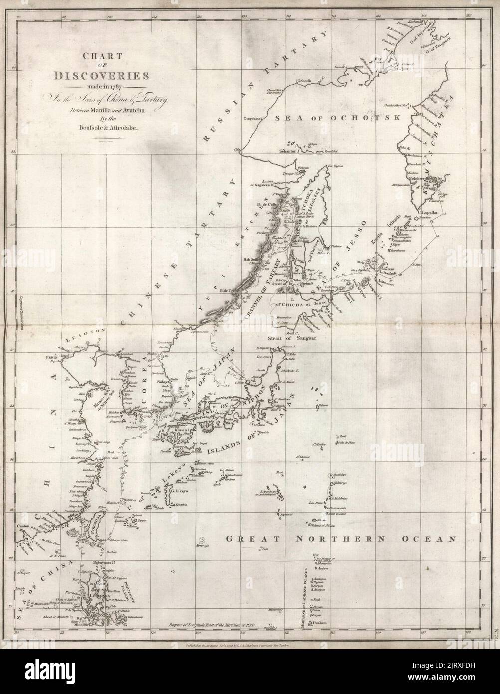 Descubrimientos realizados en 1787 en los mares de China y Tartary entre Manila y Avacha, 1799 Foto de stock