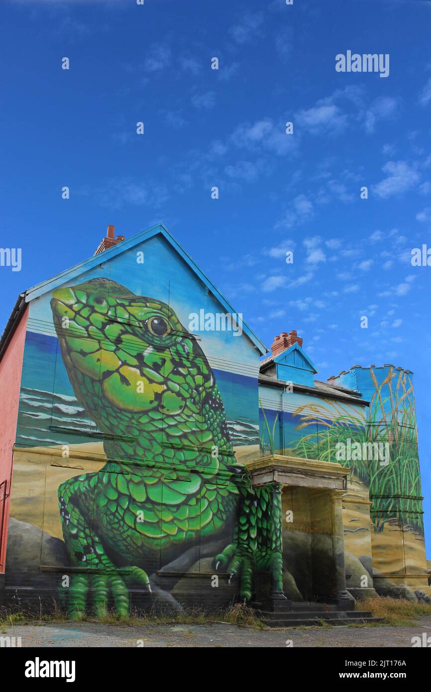 Arte del lagarto de arena por Paul Curtis - Ainsdale, Merseyside Foto de stock