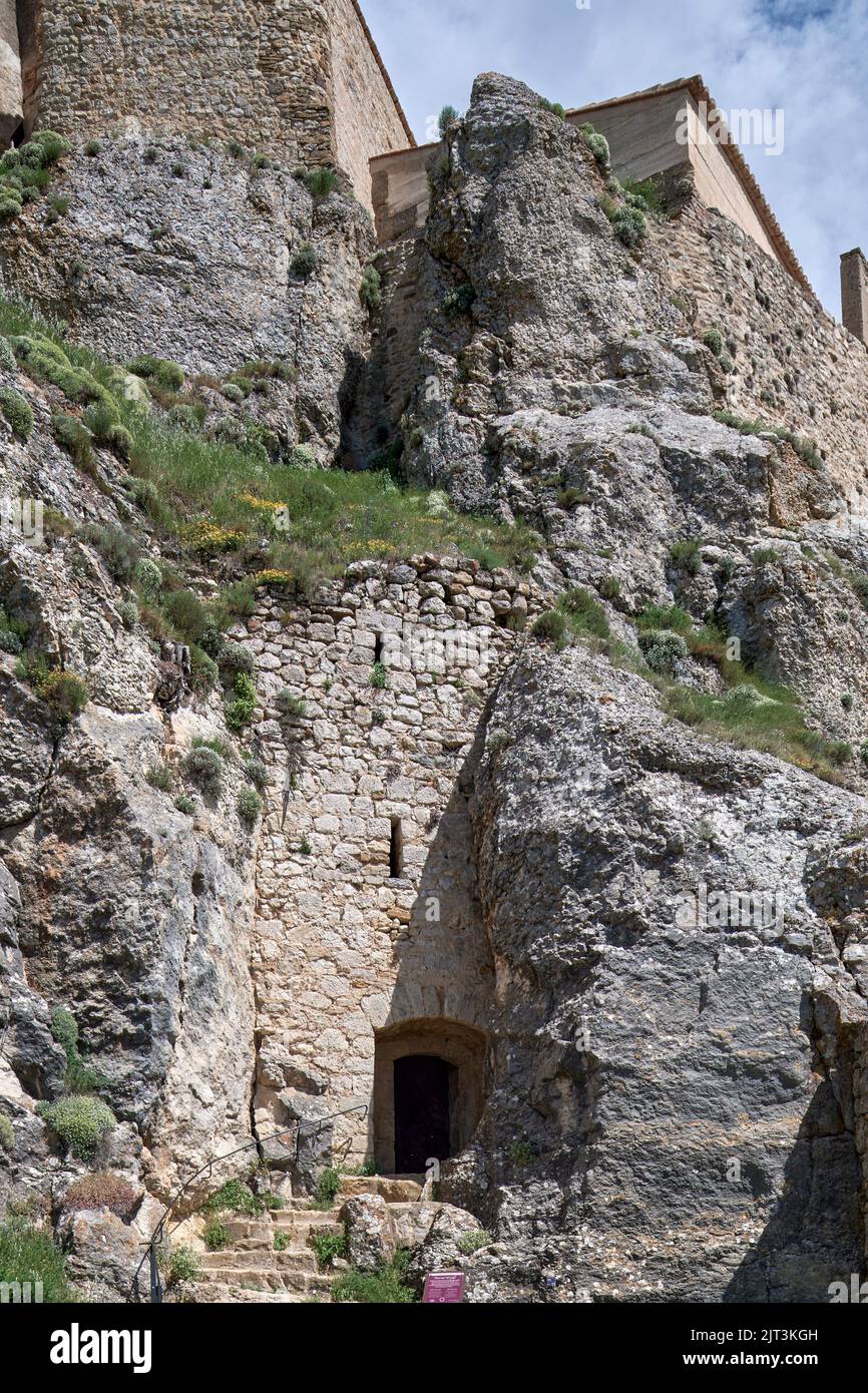 Cárcel del antiguo castillo en ruinas en Morella, Castellón, España Foto de stock
