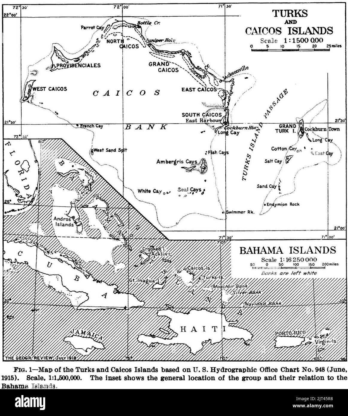 Mapa de las Islas Turcas y Caicos de Booy 1918 Fotografía de stock Alamy
