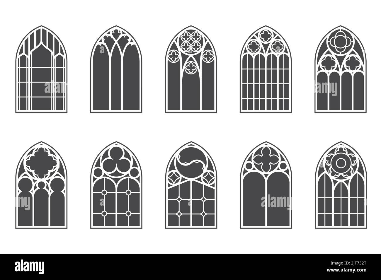 Iglesia medieval ventanas conjunto. Elementos de arquitectura de estilo