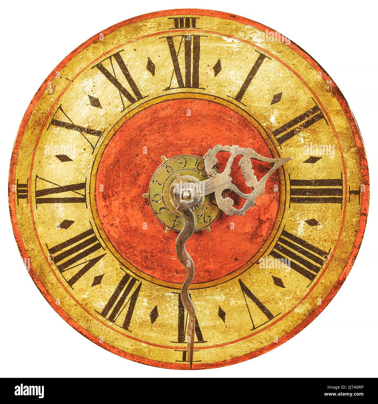 Genuina cara de reloj medieval aislada sobre un fondo blanco Foto de stock