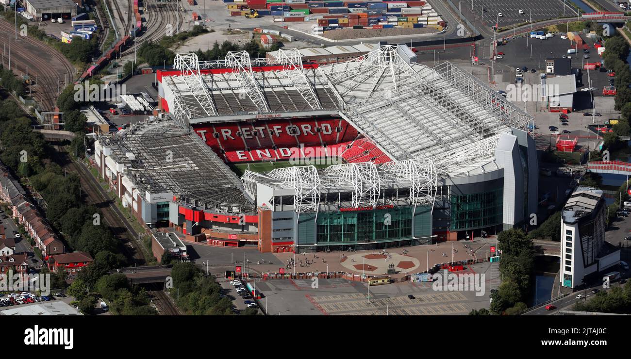 Vista aérea del estadio de fútbol Manchester United Old Trafford Foto de stock