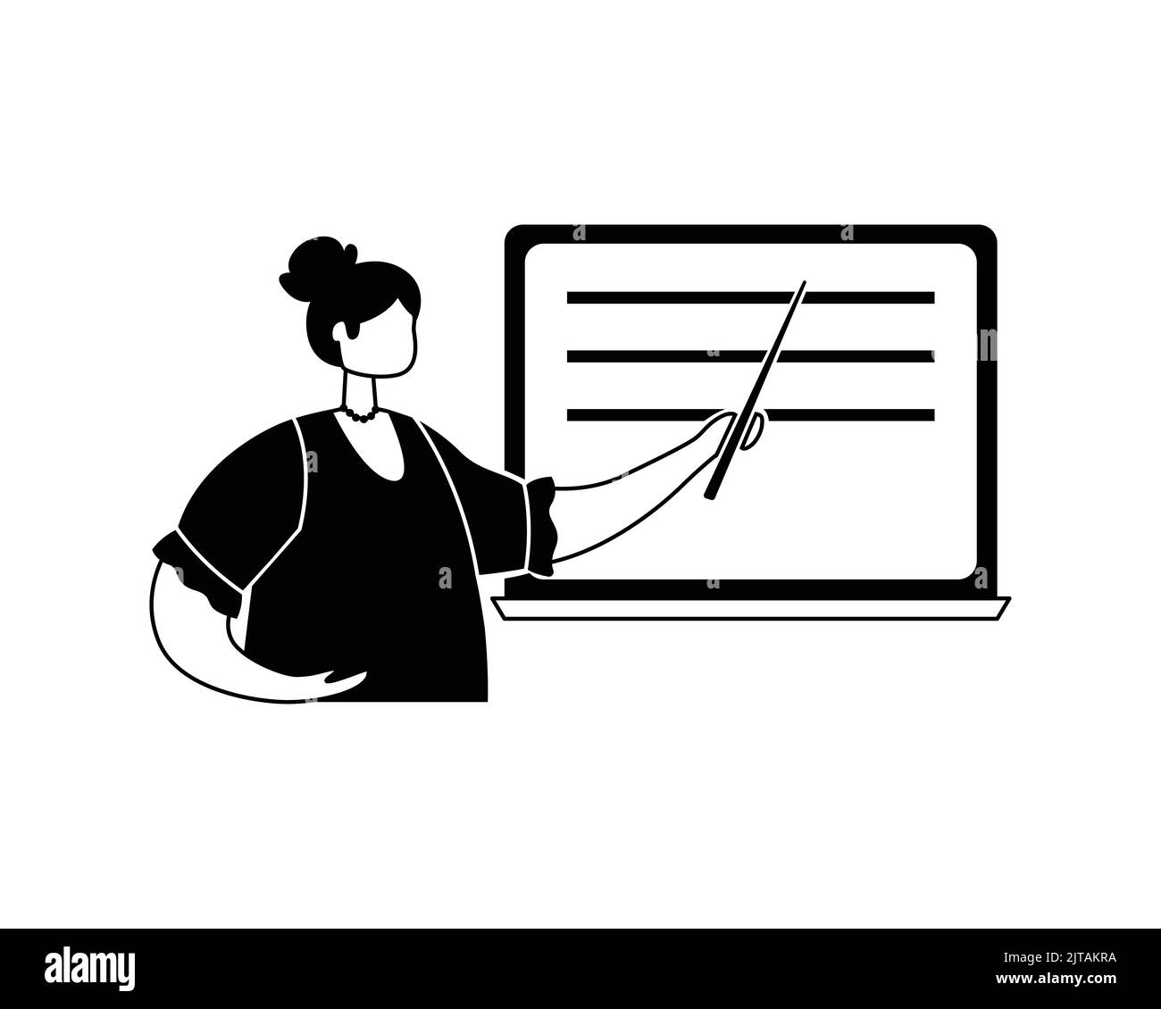 Ilustración vectorial de una maestra que explica el material en la Ilustración vectorial de una maestra que explica el material en la