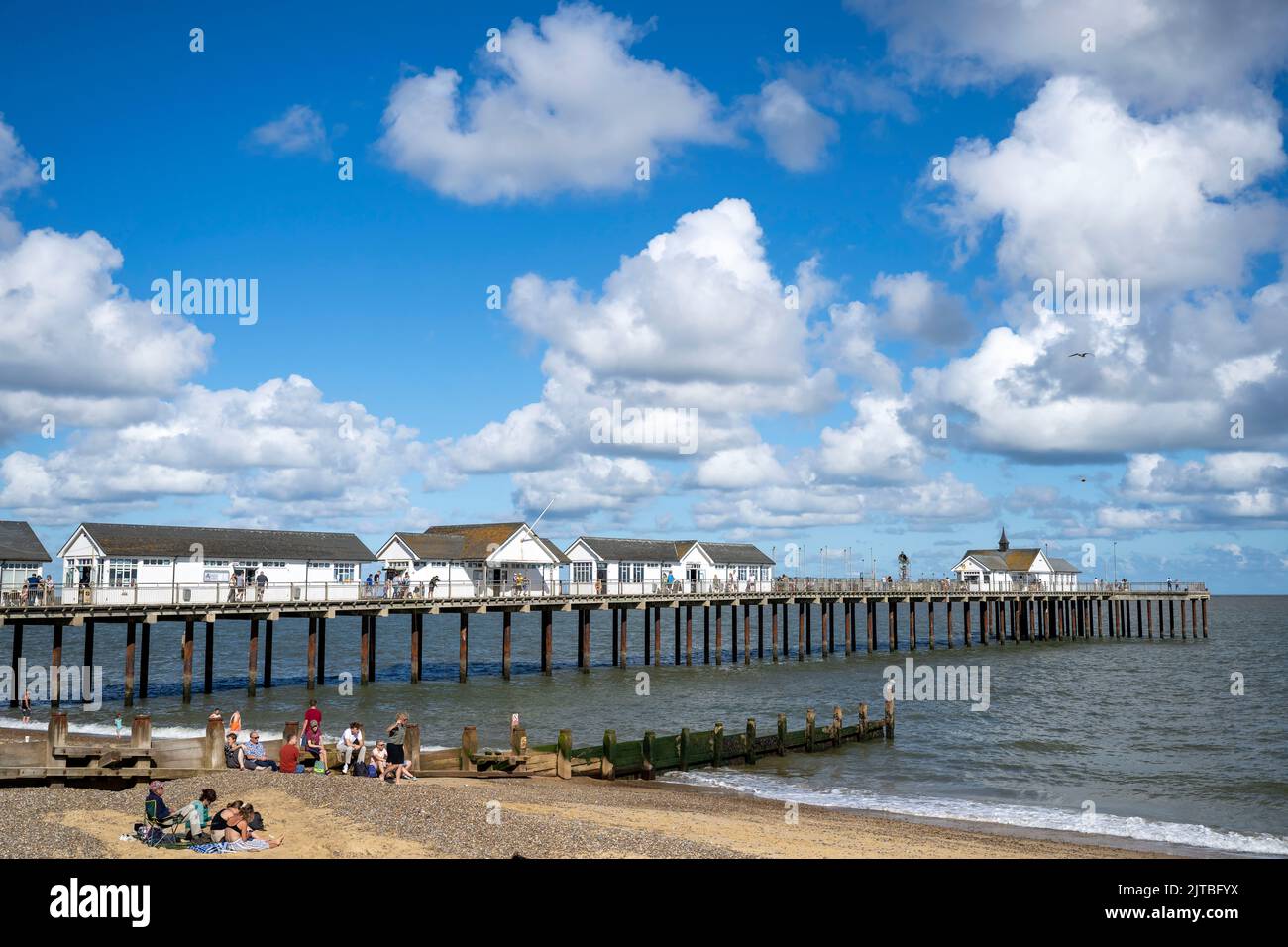 Una vista general de Southwold Pier en Southwold, Suffolk, Inglaterra. Foto de stock