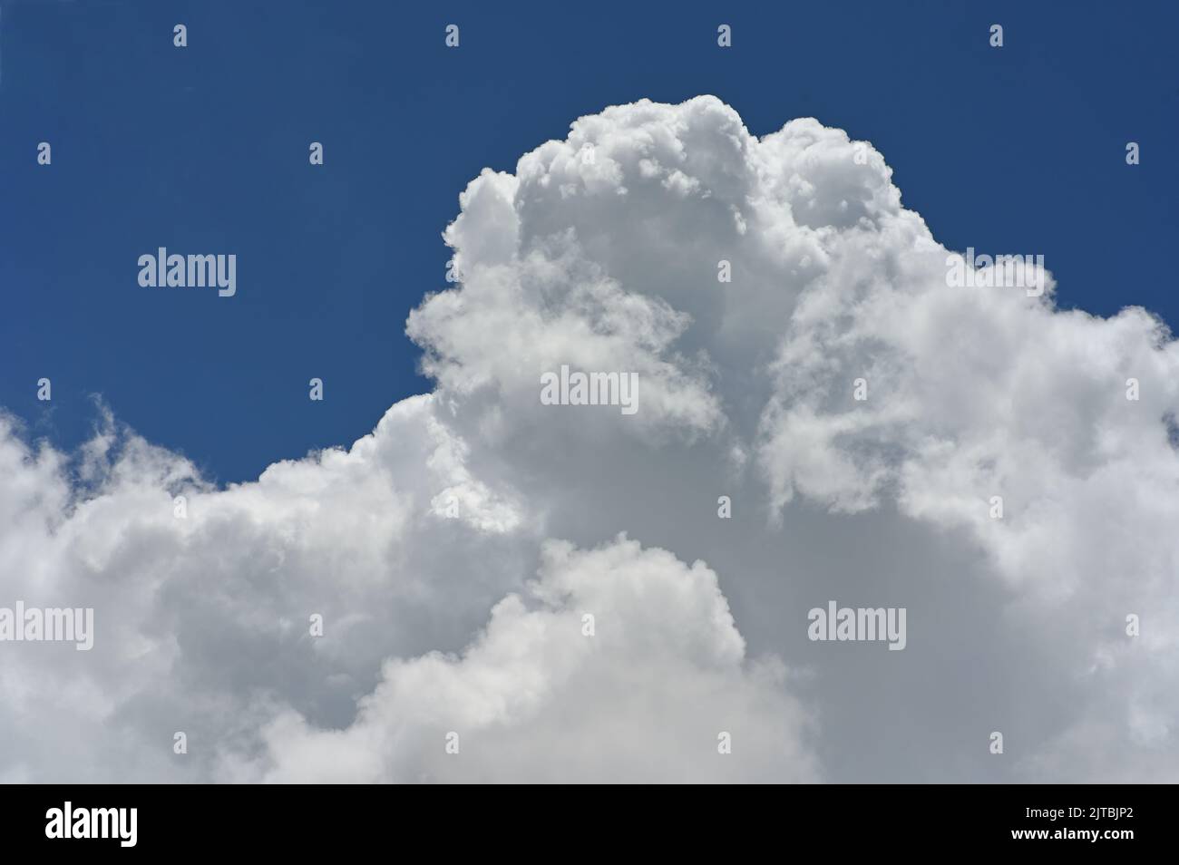 timelape de nubes y cielo azul de dramáticas nubes blancas en rápido movimiento sobre un cielo azul soleado Foto de stock