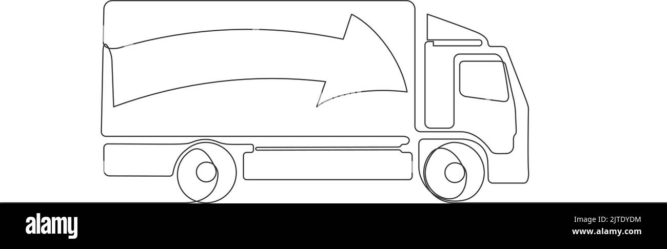 dibujo de una sola línea de camión, ilustración vectorial del concepto de transporte de línea Ilustración del Vector