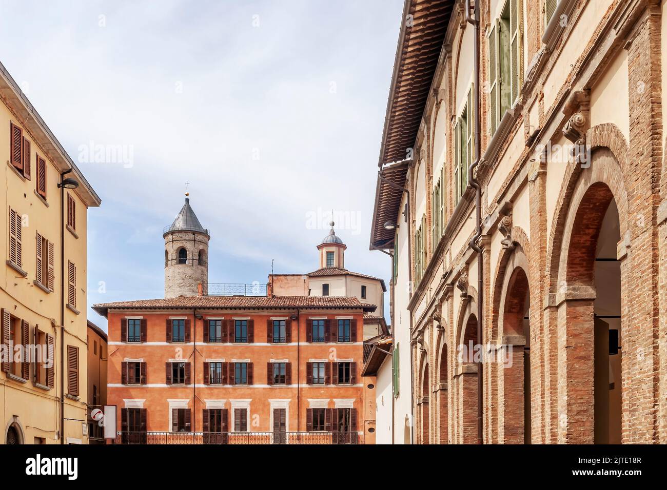 Un vistazo a la Piazza Fanti, en el centro histórico de Città di Castello, Perugia, Italia Foto de stock