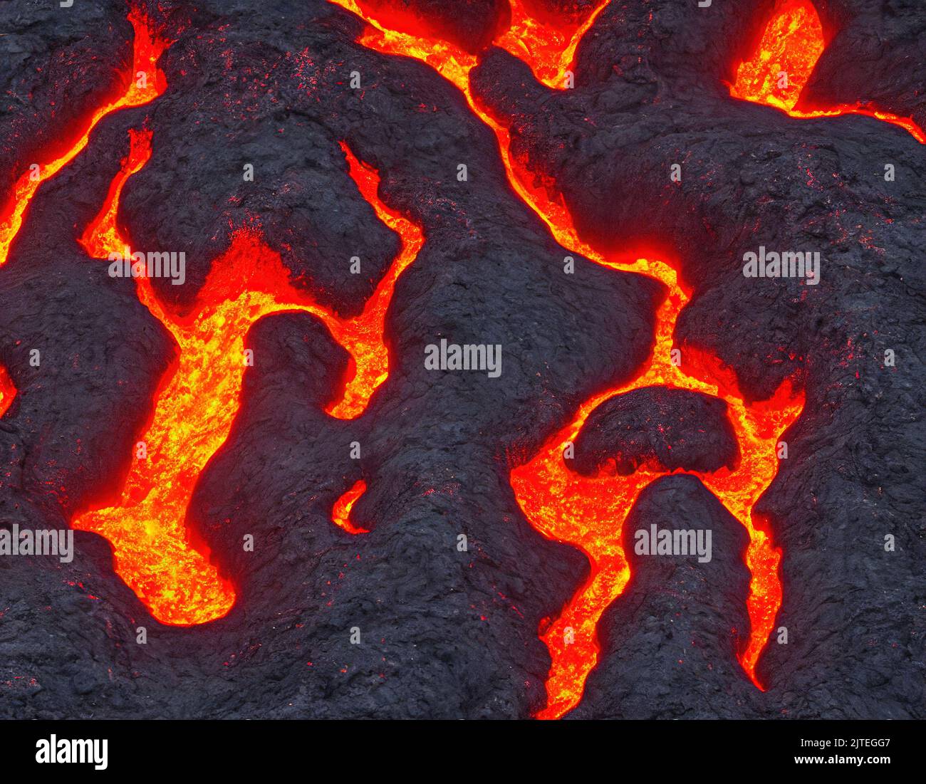 3d rendering de primer plano de erupción de lava caliente Foto de stock