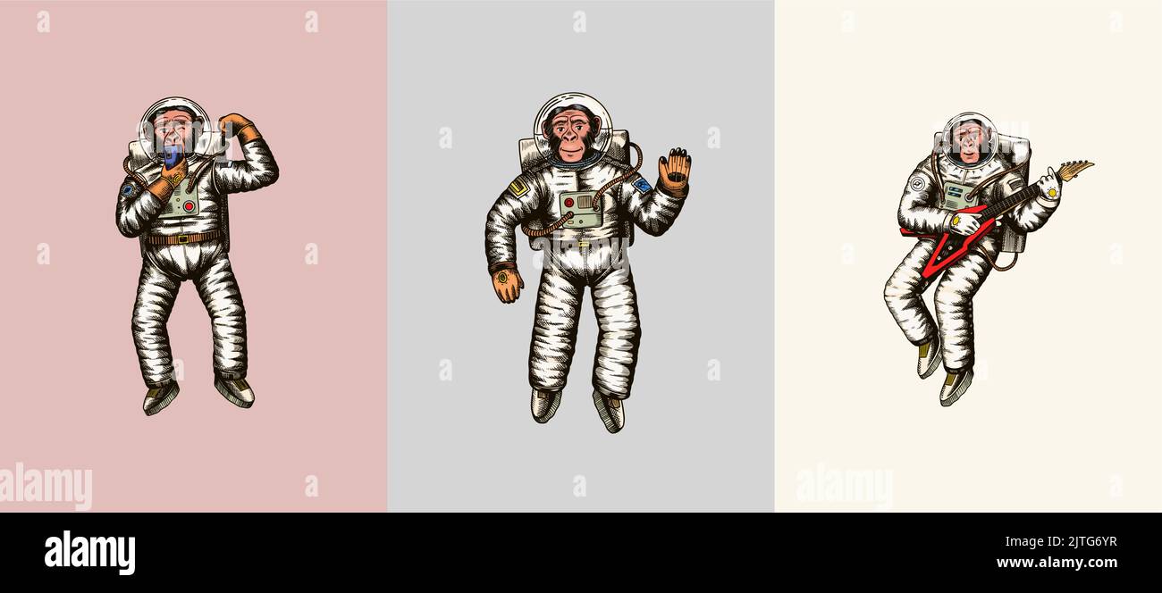 Mono astronauta fumando un cigarro en el espacio | Póster