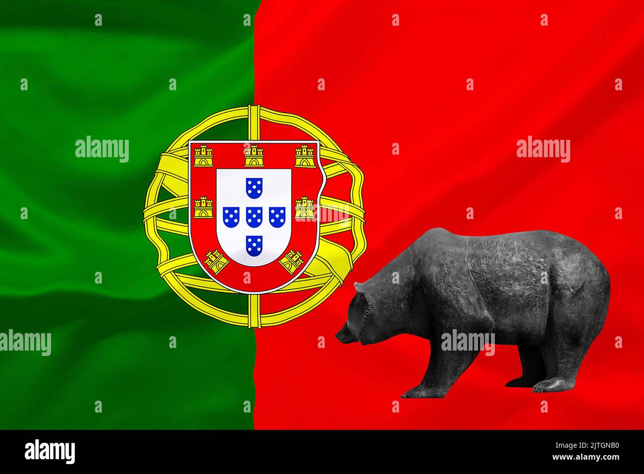 Bandera de Portugal, mercado del oso - caída de los precios en Portugal, Portugal Foto de stock