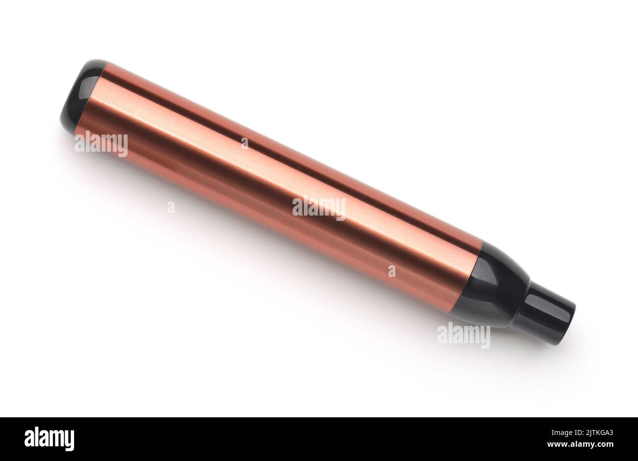 Vista superior del e-cigarrillo desechable color bronce aislado sobre blanco Foto de stock