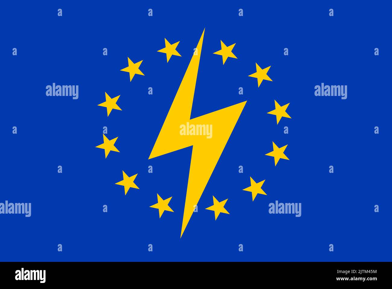 Electricidad en la UE y Europa - Bandera de la Unión Europea y cerrojo y rayo como símbolo de la energía eléctrica y eléctrica y la energía. Ilustración vectorial Foto de stock