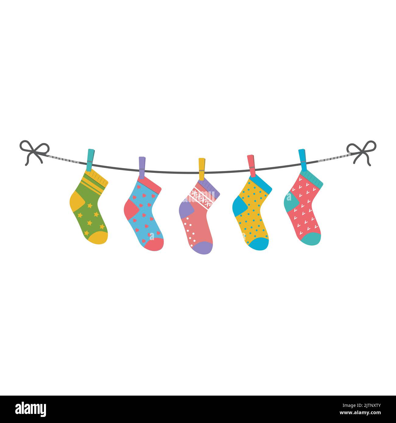 calcetines de colores para niños colgando de una cuerda, ilustración  vectorial aislada 11027215 Vector en Vecteezy