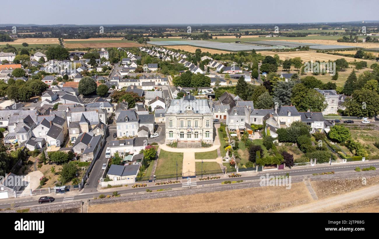 Francia, Maine y Loira, verano de 2022. Vista aérea de la sequía y la