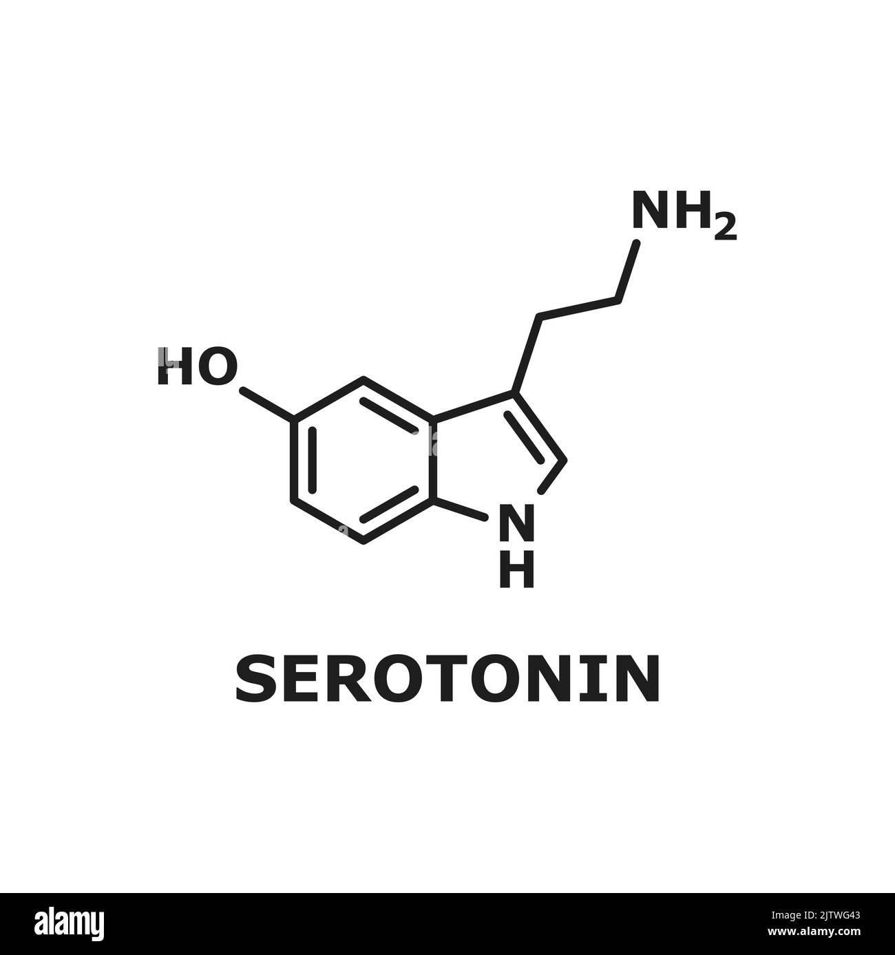 El icono de la fórmula de la serotonina aisló la estructura química de la línea delgada