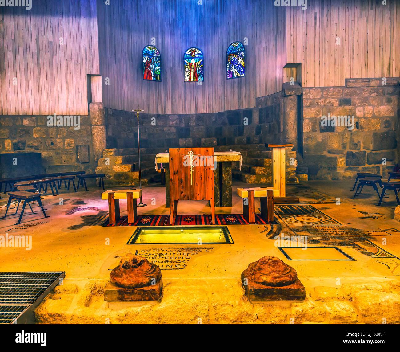 Vidrieras de Moisés Iglesia Memorial de Moisés Monte Nebo Jordán donde