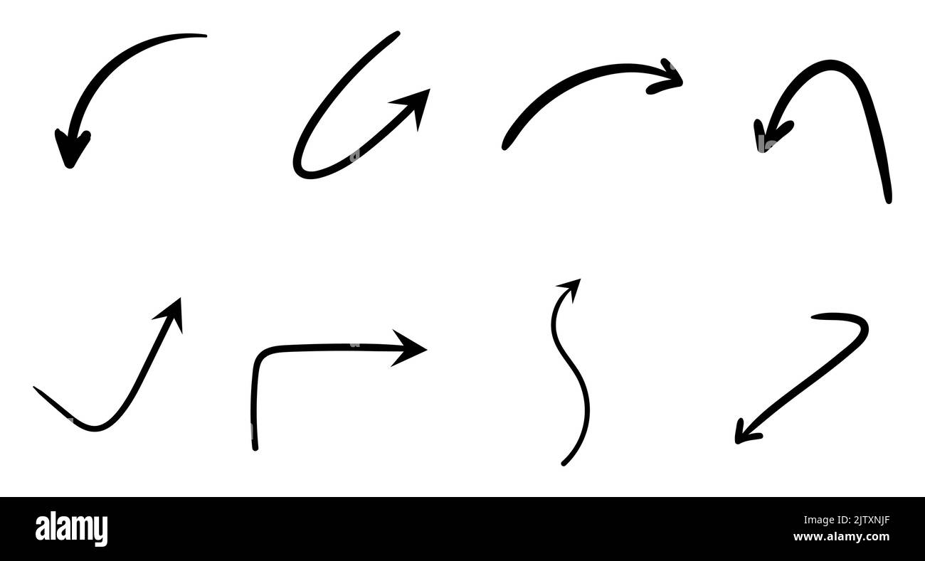 Iconos de marcas de flecha dibujados a mano vectoriales, negro Ilustración del Vector