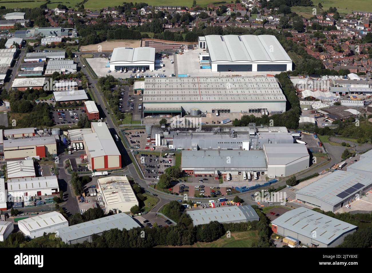 Vista aérea del parque industrial Wingates, Westhoughton, Bolton Foto de stock