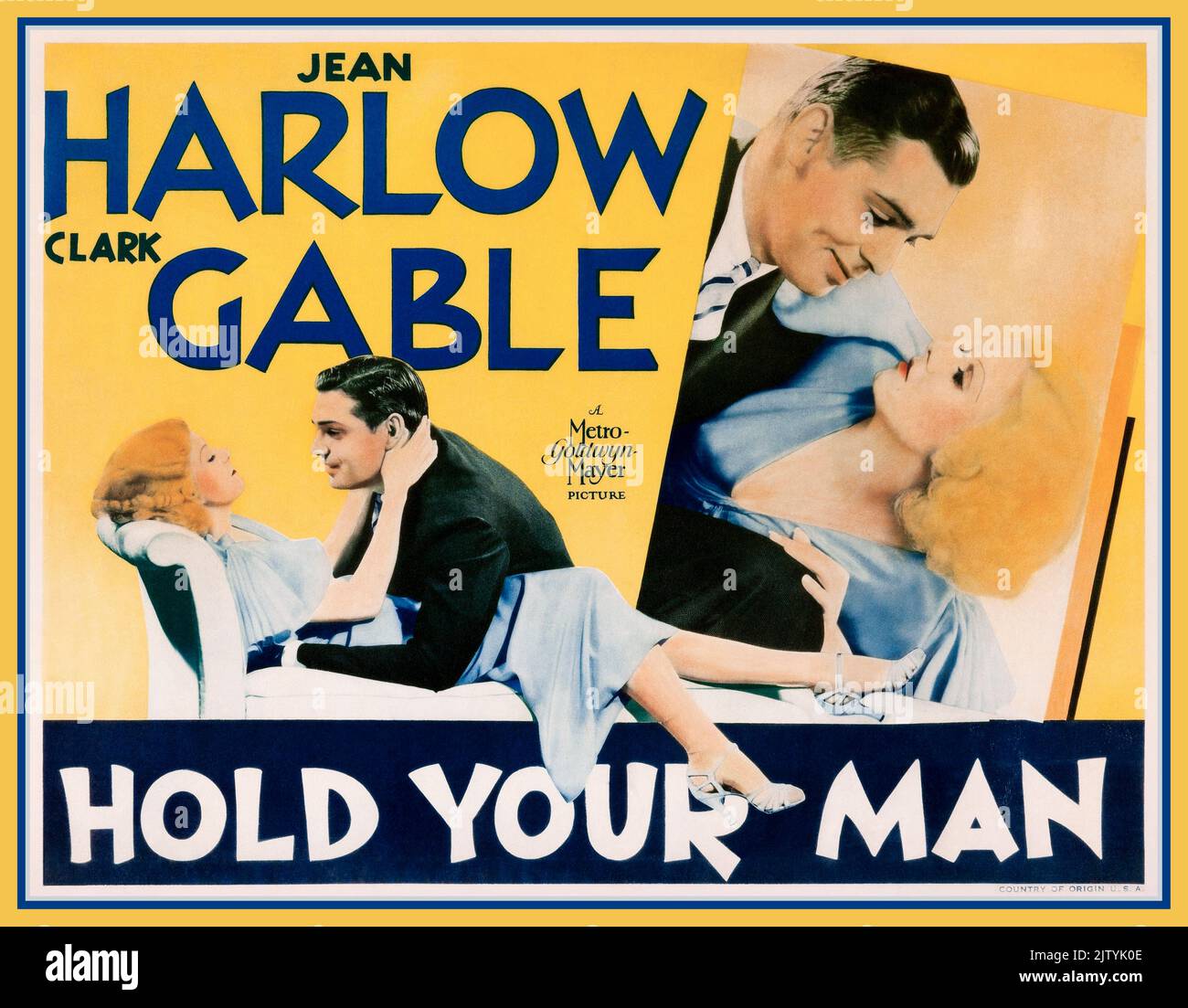 Póster de película vintage 1933 'Hold Your Man' protagonizado por Jean Harlow y Clark Gable Hollywood USA Foto de stock