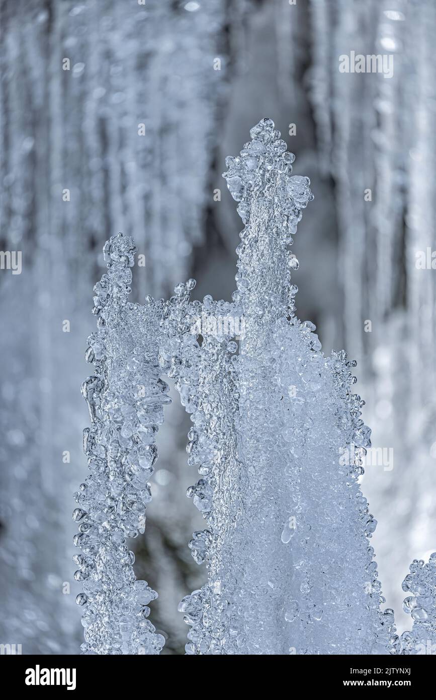 Patrones de hielo en cascada helada, Parque Nacional Triglav, Alpes Julianos, Eslovenia Foto de stock