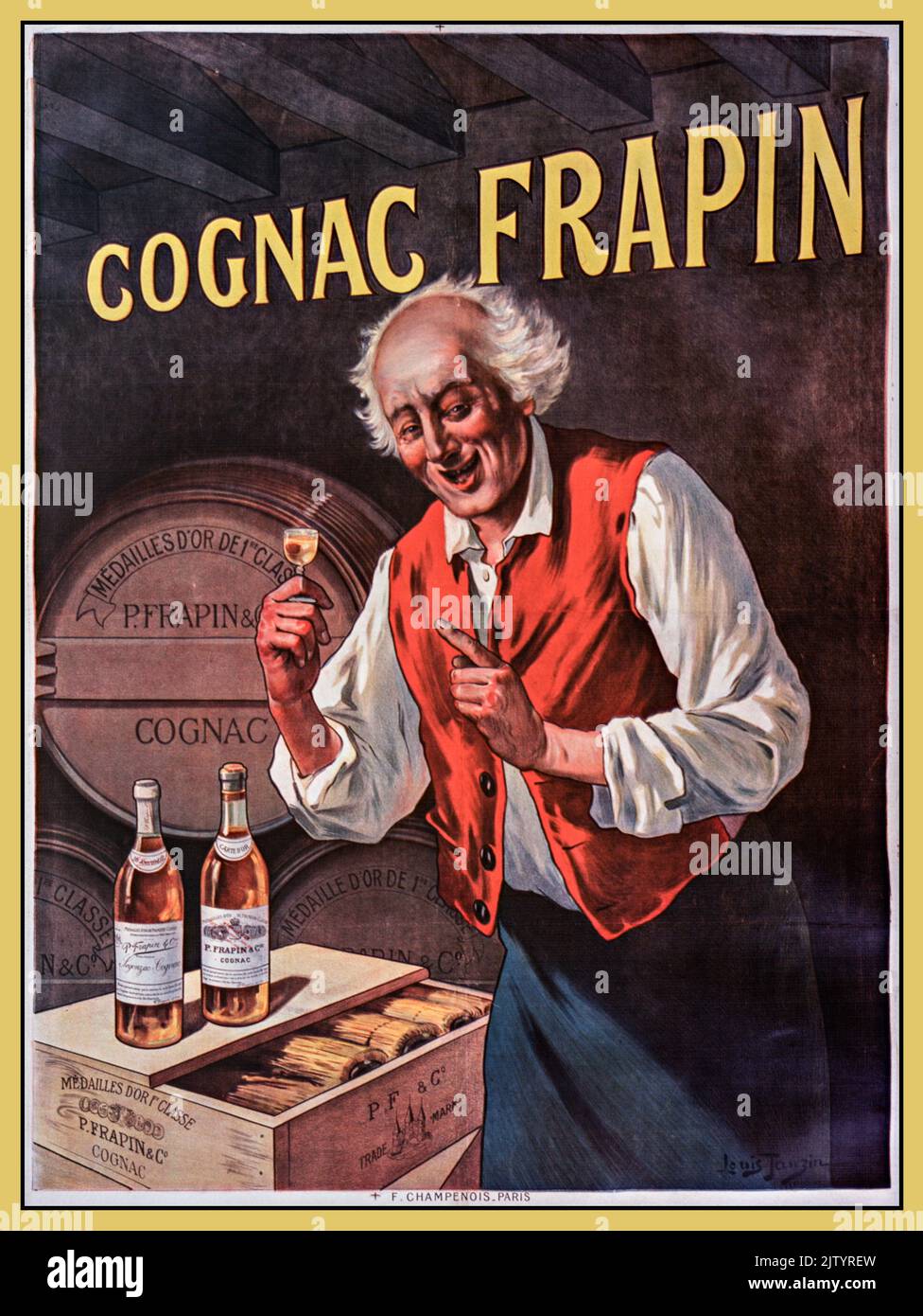 COÑAC FRAPIN Bebidas alcohólicas francesas de época Poster publicitario para el coñac. Cognac Frapin - por Tauzin Louis (1900). Foto de stock