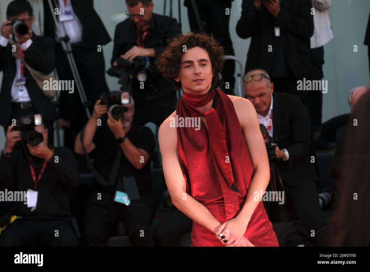 Timothee Chalamet asiste a la alfombra roja 'Bones y todo' en el 79th Festival Internacional de Cine de Venecia el 02 de septiembre de 2022 en Venecia, Italia. Foto de stock