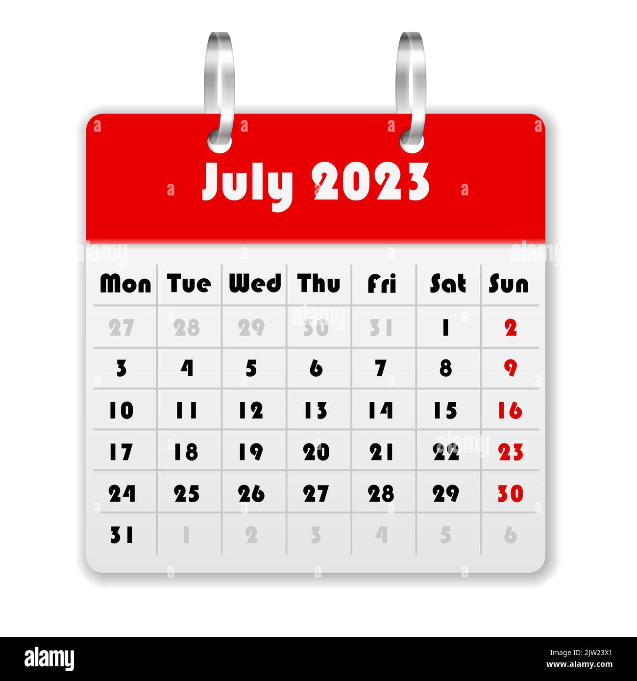 El Calendario De Julio Calendario 2023 de julio sobre fondo blanco. Ilustración vectorial  Fotografía de stock - Alamy