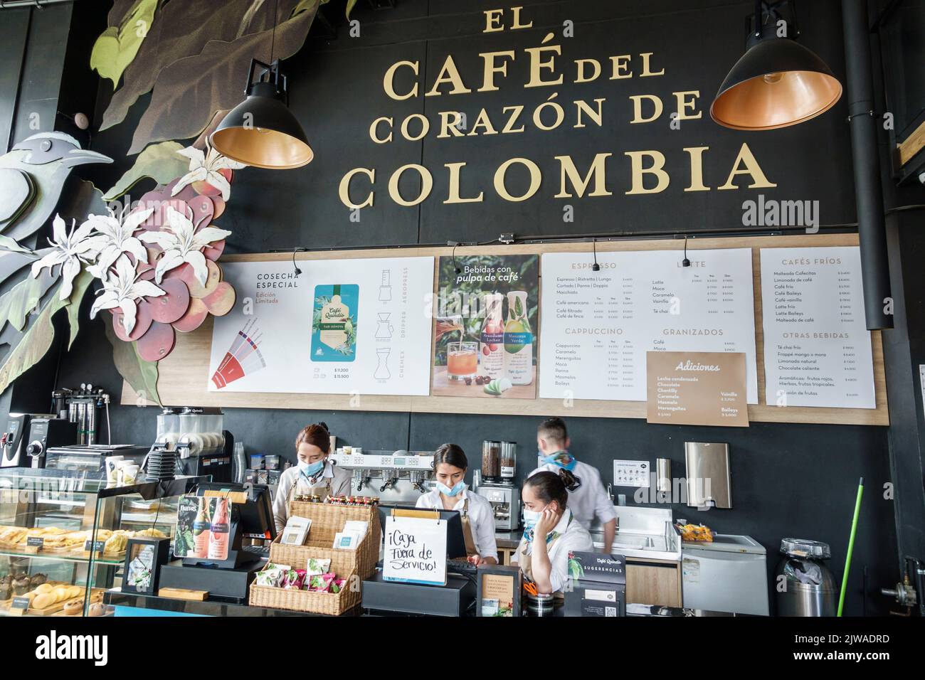 Bogotá Colombia, Usaquen Avenida Carrera 7 Café Quindio café interior, restaurante restaurantes cenar comer fuera café informal café cafés bistro b Foto de stock