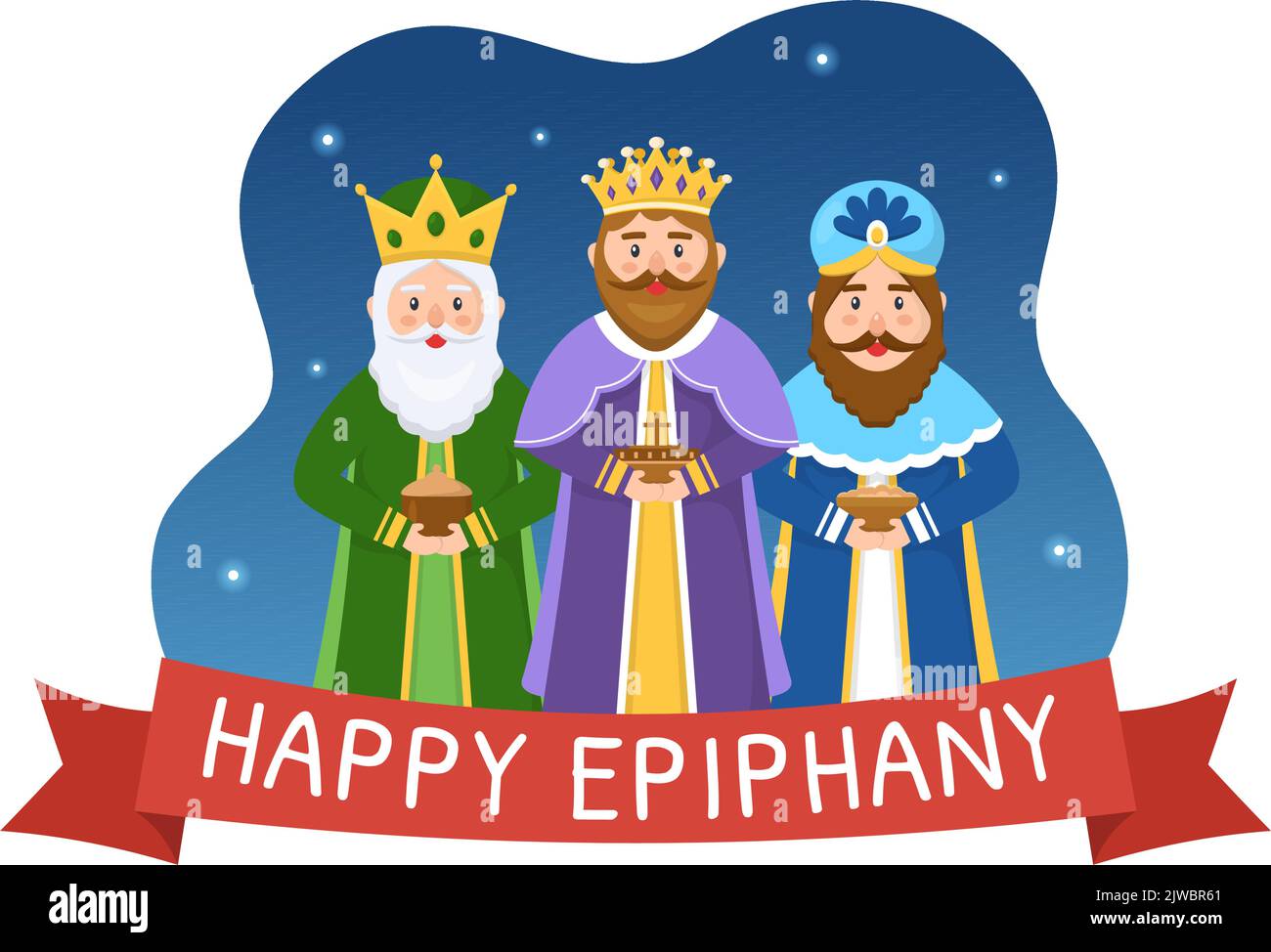 Happy Epiphany Day Template Dibujado a mano Cartoon Flat Illustration Festival Cristiano a la fe en la divinidad de Jesús desde su venida al mundo Ilustración del Vector