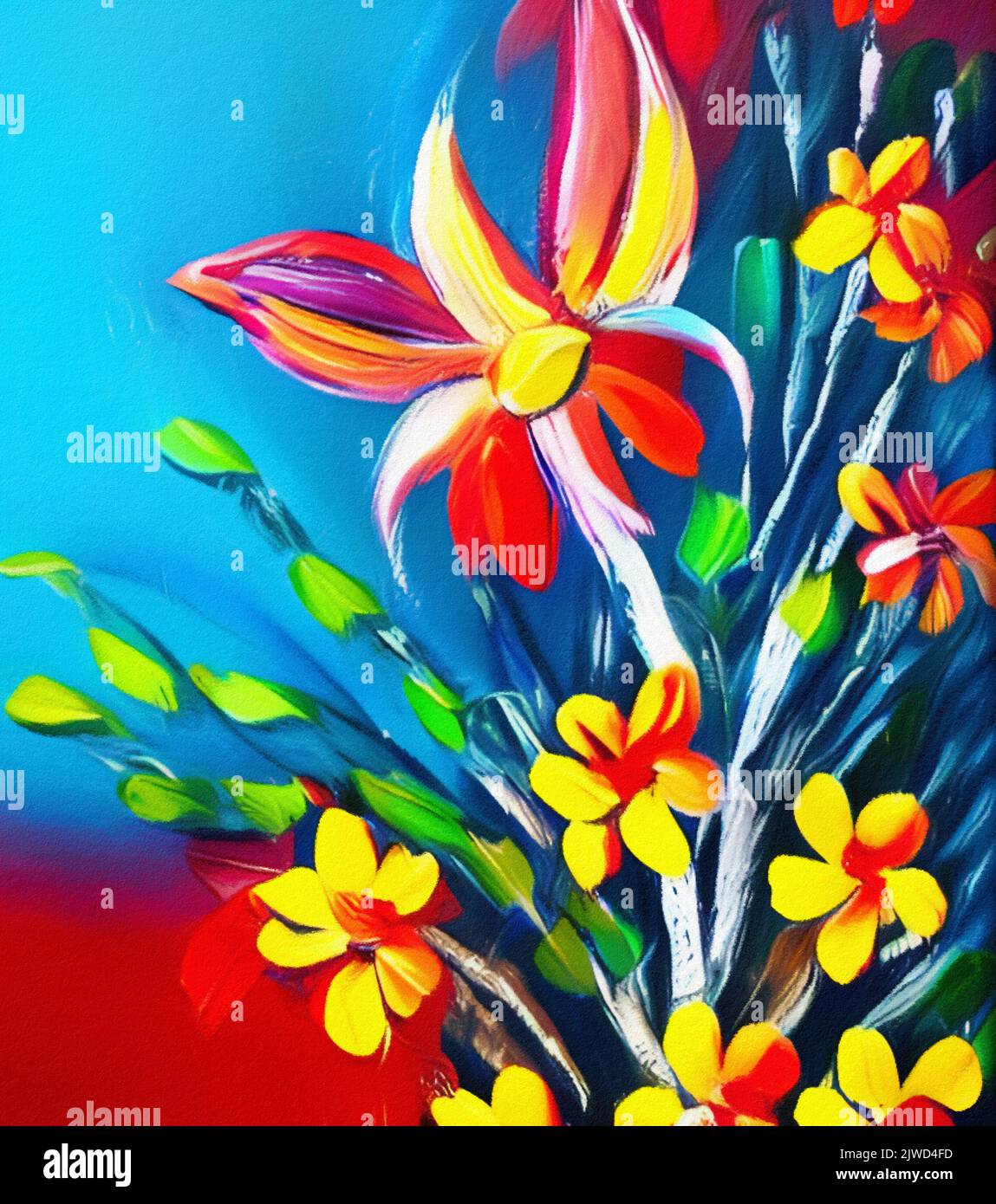 Colorido abstracto óleo y acrílico mezcla de pintura floral arte. Moderno y  vibrante dibujo de flores, grandes pinceladas y paleta de colores.  Impresionismo con Fotografía de stock - Alamy