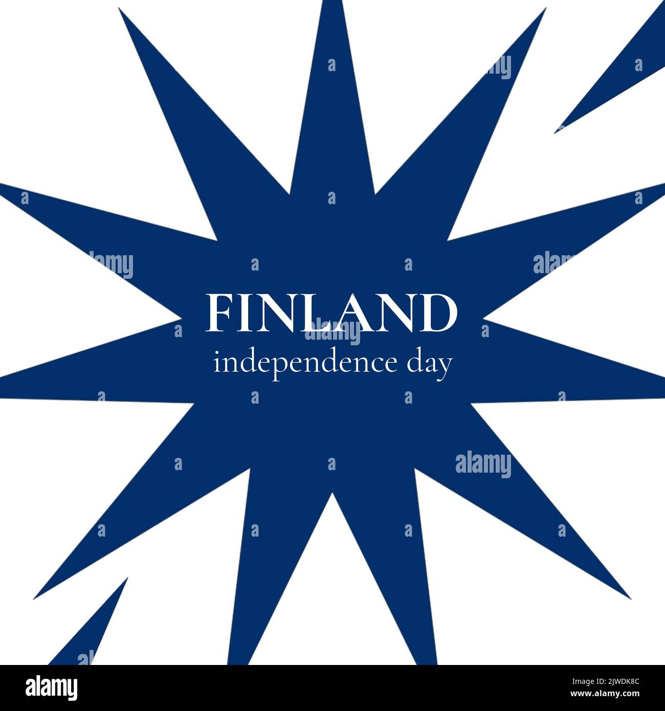 Ilustración del texto del día de la independencia de finlandia en forma de estrella azul sobre fondo blanco, espacio de copia Foto de stock