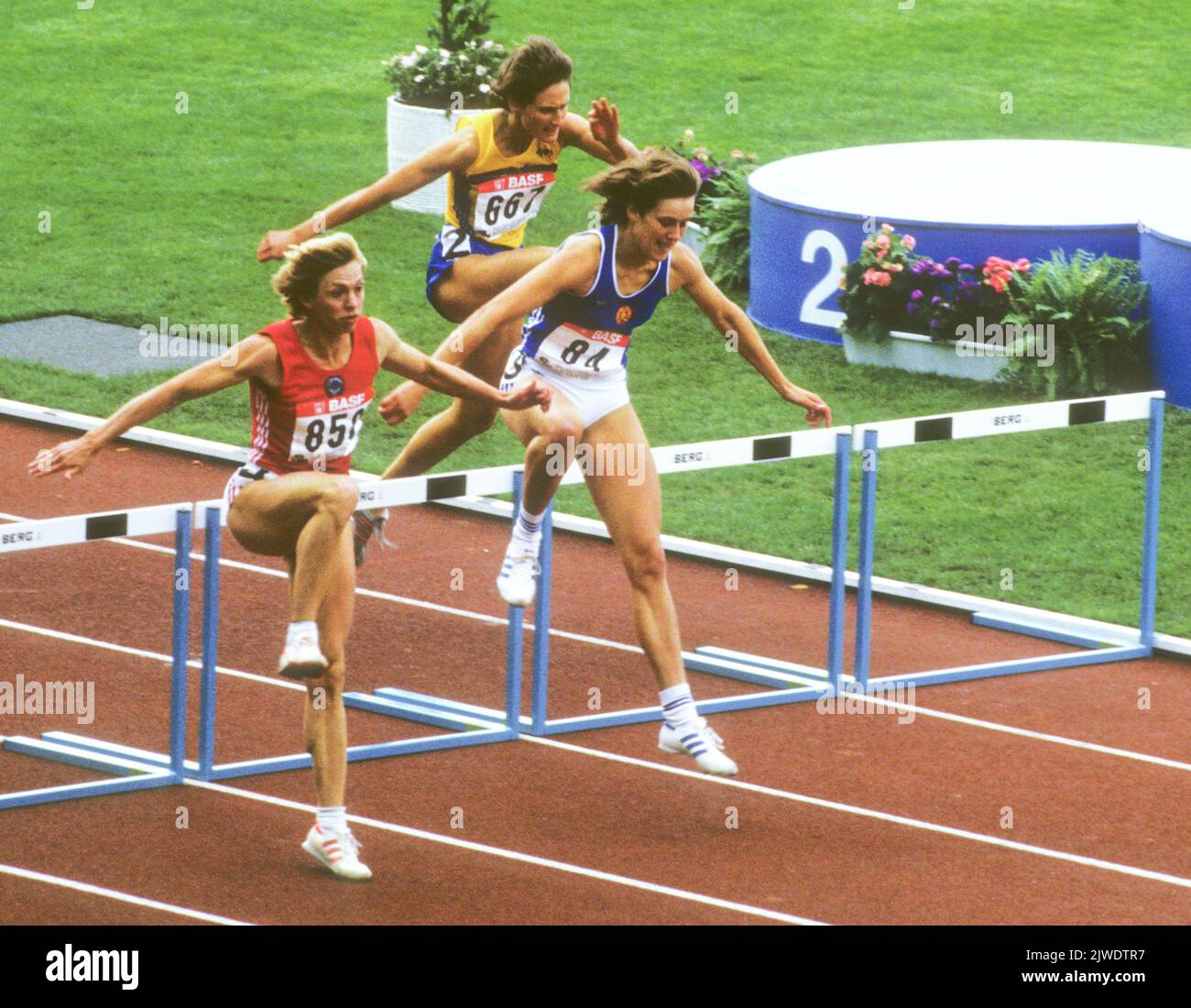 ANN-LOUISE SKOGLUND Atleta sueca de atletismo en 400m asalto en el Campeonato Europeo de Atletismo en Stuttgart 1986 tercero después de Sabine Busch DDR y la soviética Mariba Stefhanova Foto de stock