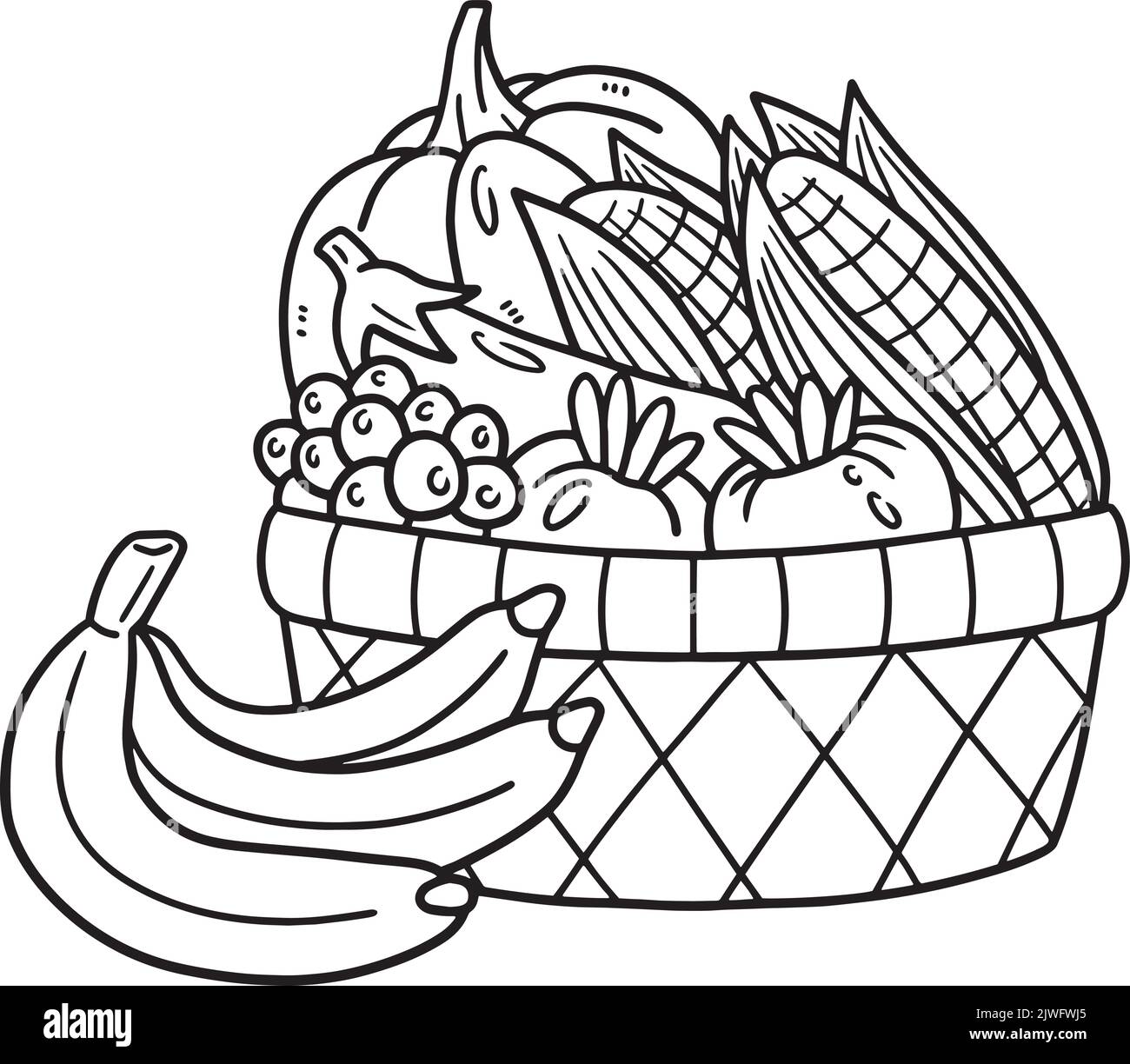 Frutas en la Cesta P??gina de Colorear Aislada Imagen Vector de stock