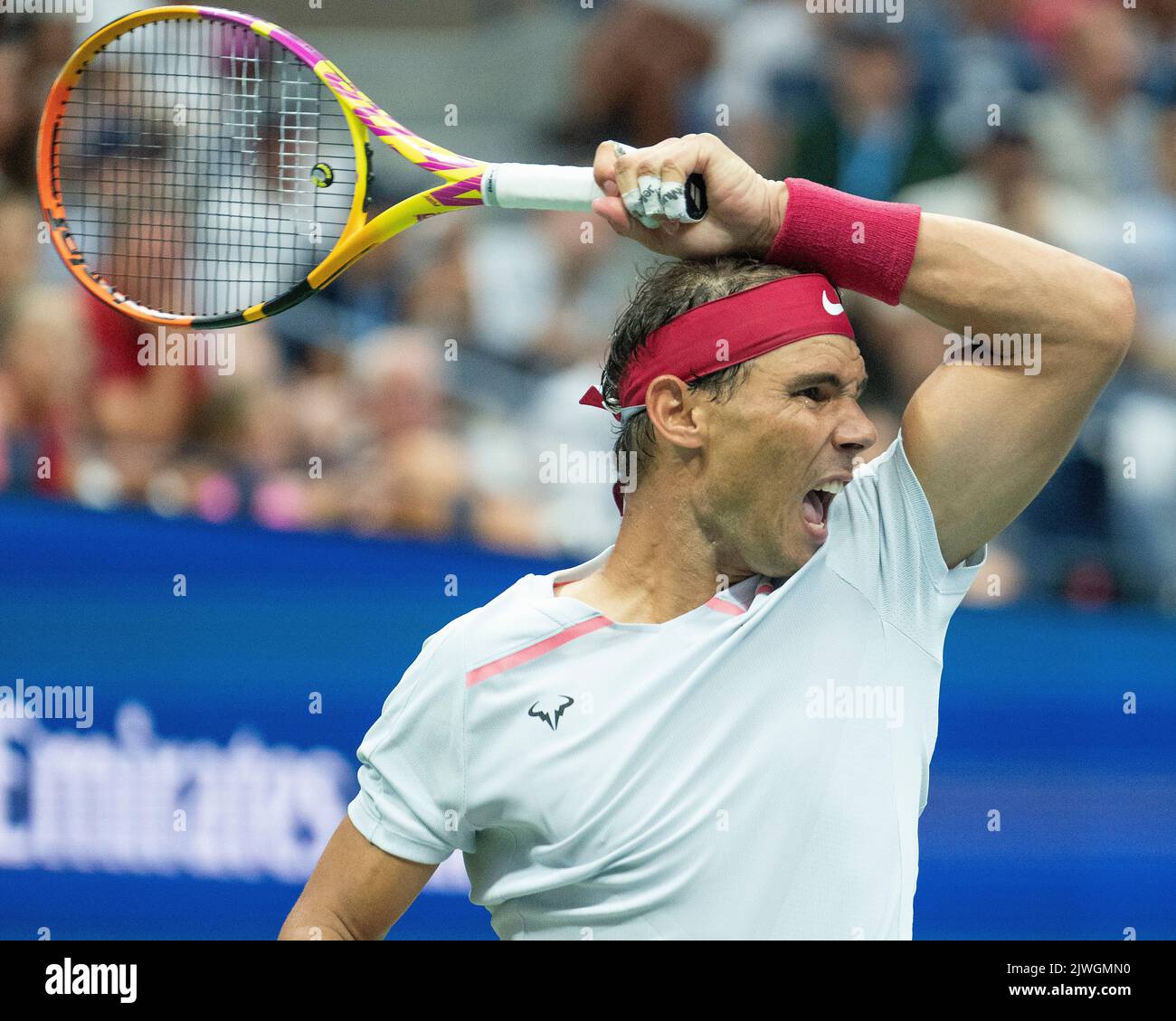 Nueva York, EE.UU. 5 de septiembre de 2022; Nueva York, NY, EE.UU.; Rafael Nadal (ESP) en su partido contra Frances Tiafoe (USA) en el octavo día del US Open 2022. Foto por Susan Mullane/Alamy News Live Foto de stock
