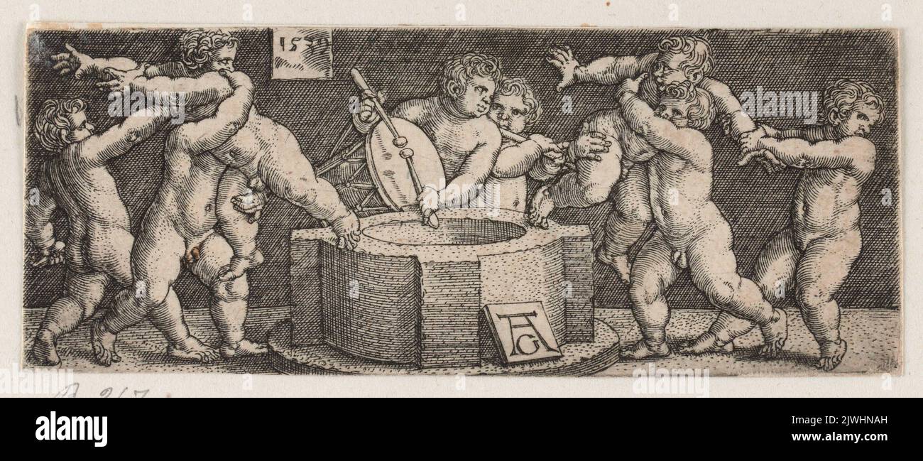 Los niños por un pozo. Aldegrever, Heinrich (1502-1555/1561) Foto de stock