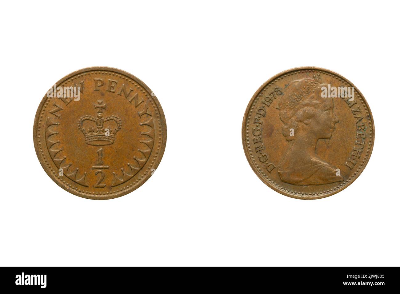 1/2 Nueva moneda Penny, Reina Isabel II, año 1978, Reino Unido Foto de stock