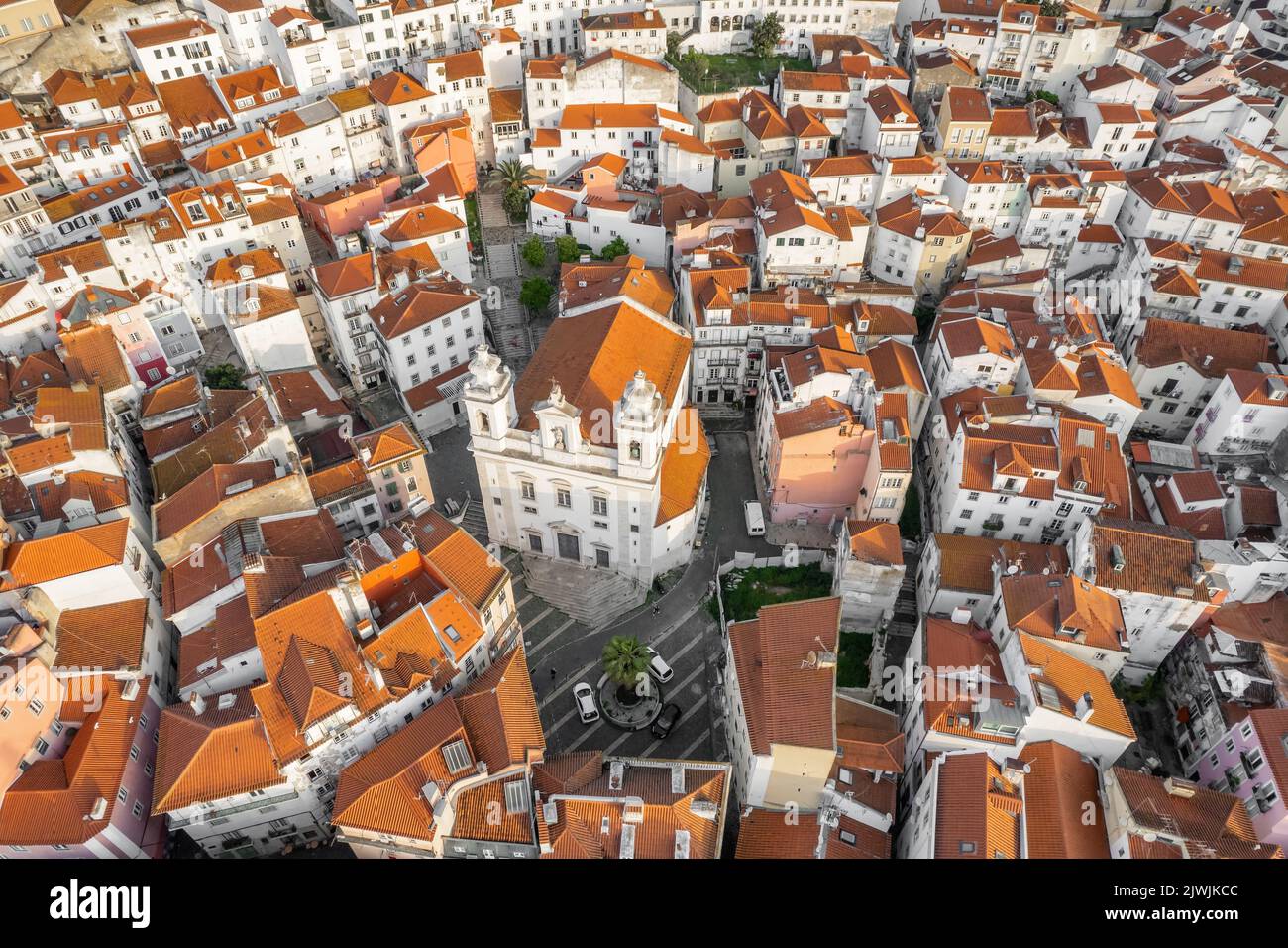 Vista aérea del centro de Lisboa al amanecer, Portugal Foto de stock