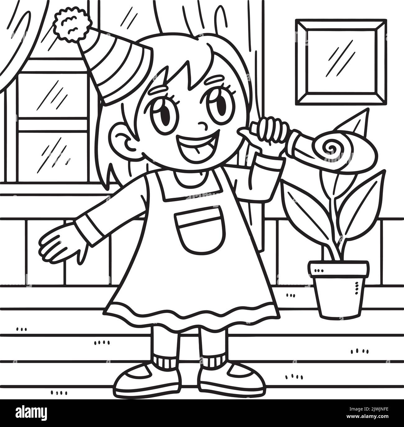 Año Nuevo Niño Soplando Horn Página de Colorear para Niños Imagen