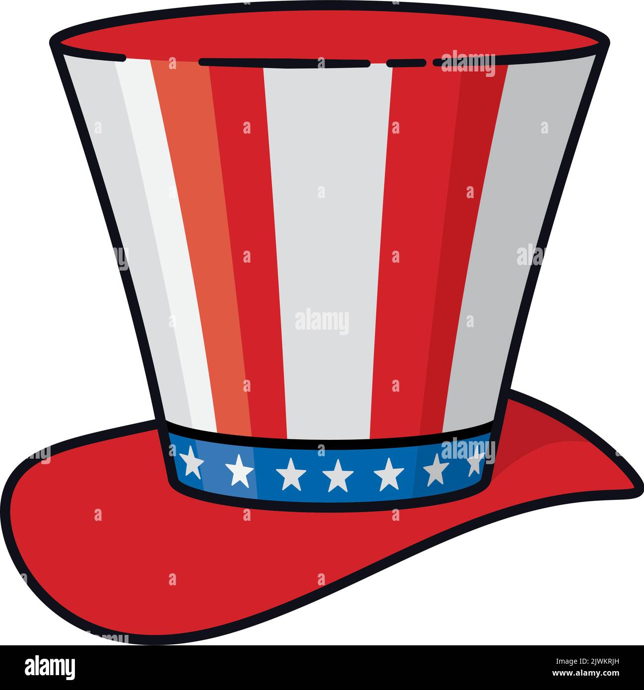 Sombrero alto con estrellas y rayas decoración estilo contorno ilustración de vector aislado para el día del Tío Sam el 13 de septiembre Ilustración del Vector