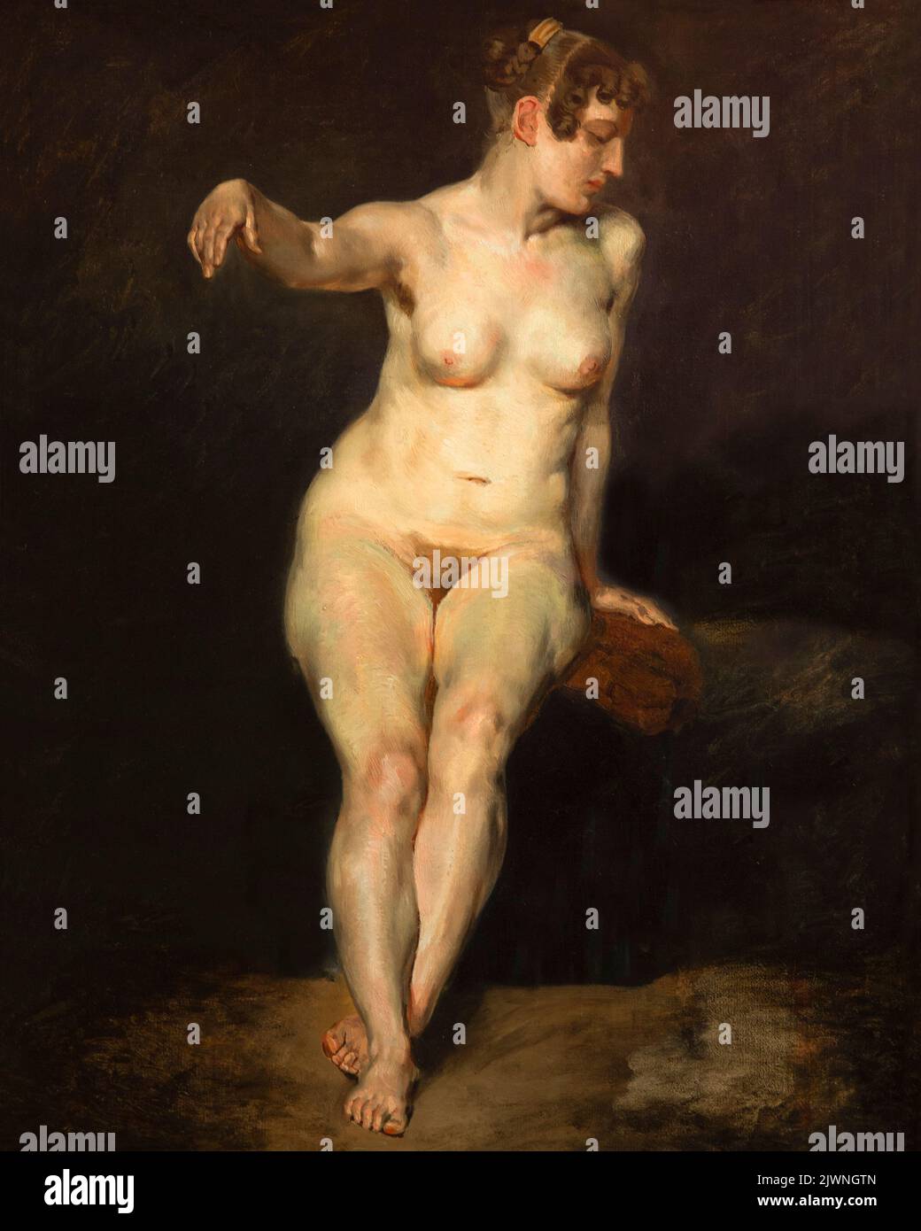 Desnudo sentado, Madoiselle Rose, Eugene Delacroix, circa 1820-1821, Alte Nationalgalerie, Arte, Berlín, Alemania, Europa, Foto de stock