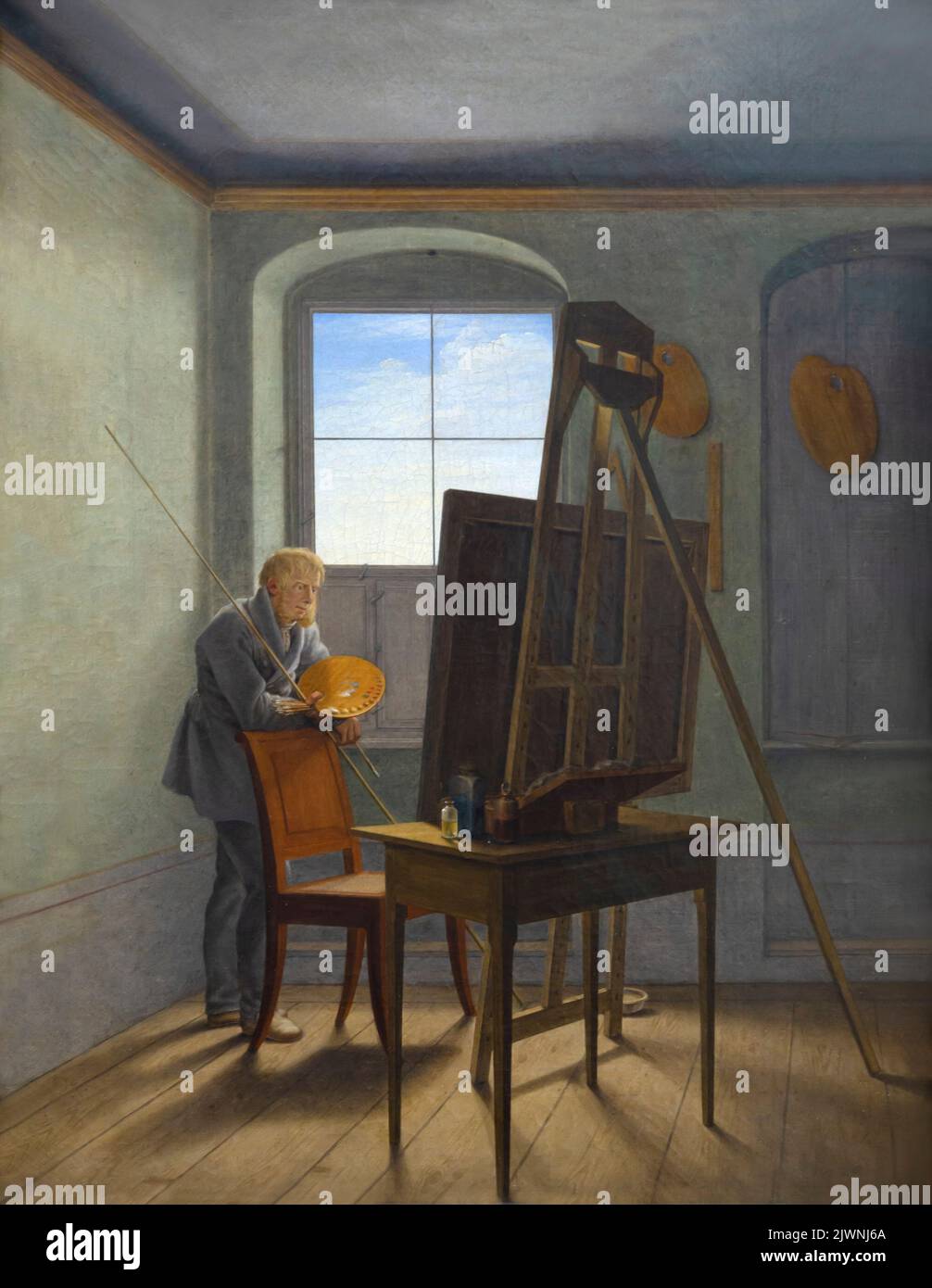 Caspar David Friedrich en su estudio, Georg Friedrich Kersting, 1811, Alte Nationalgalerie, Berlín, Alemania, Europa Foto de stock