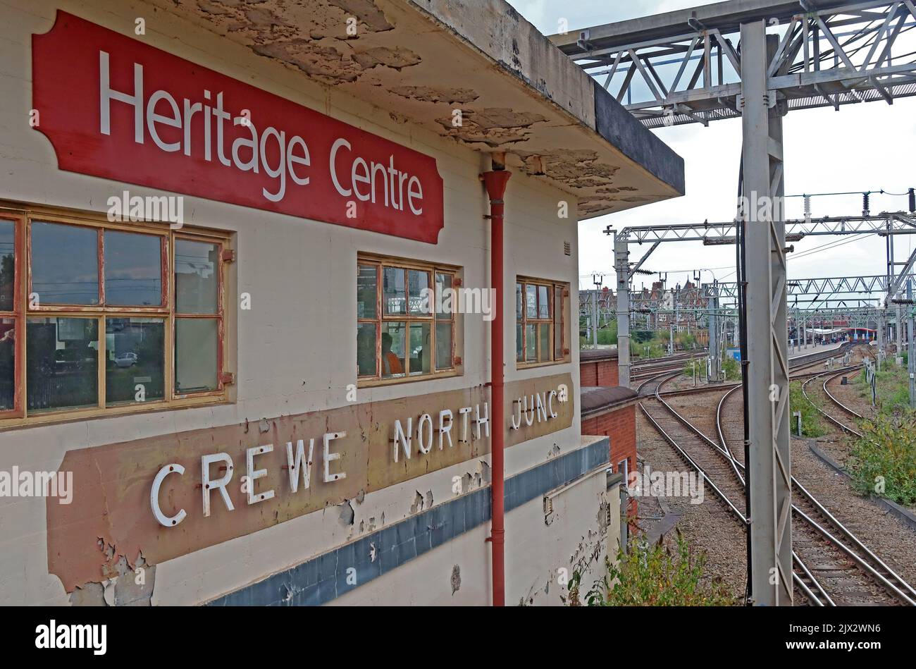 Caja de señales de Crewe North Junction - Crewe Heritage Center, Vernon Way, Crewe, Cheshire, Inglaterra, REINO UNIDO, CW1 2DB Foto de stock